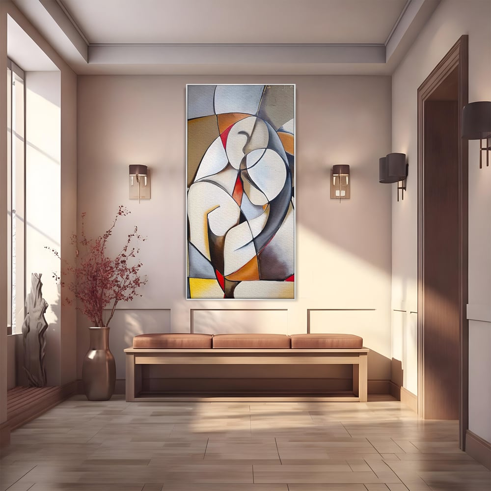 Tablou canvas cu tablou pictura cuplu imbratisat, in rama de aluminiu argintiu